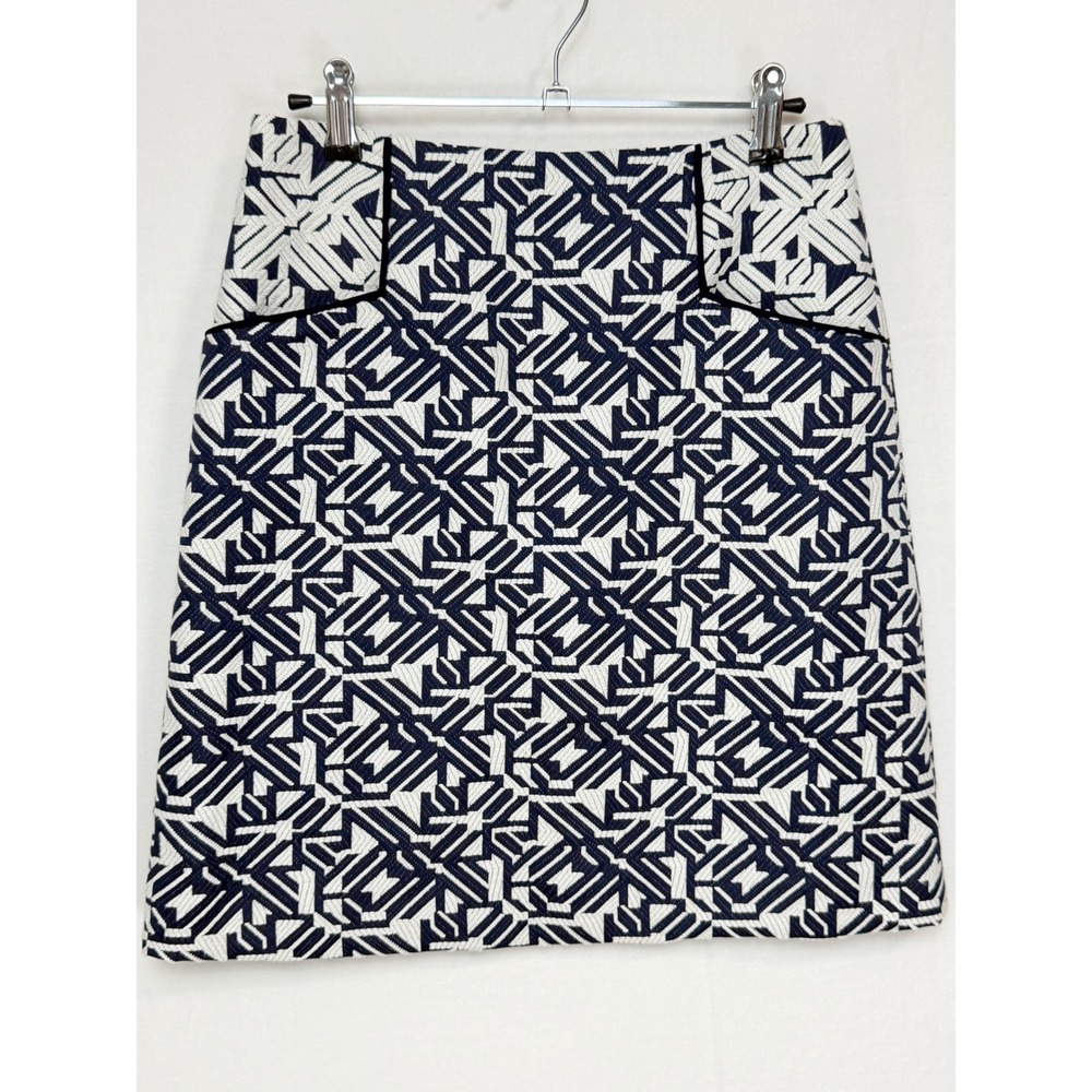 Antonio Melani Women Cotton Skirt 2 Blue White Geometric Jacquard Mini Pockets